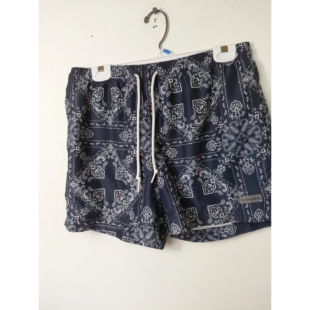 Pacsun Swim Shorts Mens Drawstring Handkerchief Blue, Lined W/Pockets S Med Swim